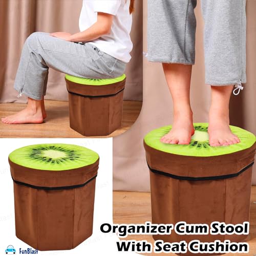 Image of FunBlast Multi-Functional Folding Storage Ottoman Box Organizer Cum Stool with Seat Cushion, Storage Boxes for Toys for Kids (Kiwi)