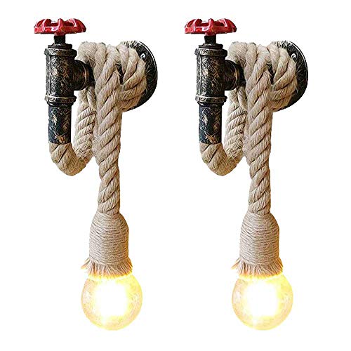 Lámpara de Pared LED, 2 Piezas, Creativa, de Metal, con Tubo de Hierro, para Pared, lámpara de Pared con Forma de Tubo de Agua, Cuerda de cáñamo Tejida a Mano, lámpara Decorativa p