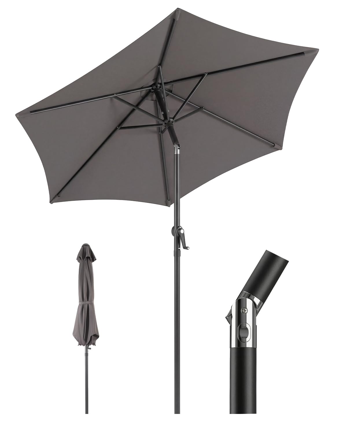 Sekey 2m Garden Parasol with Crank and Tilt, UV50+ Garden Umbrella Sun Shade, Modern Straight Edge Balcony Parasol with 6 Sturdy Ribs & Wind Vent, Outdoor Patio Table Umbrella, Dark Grey