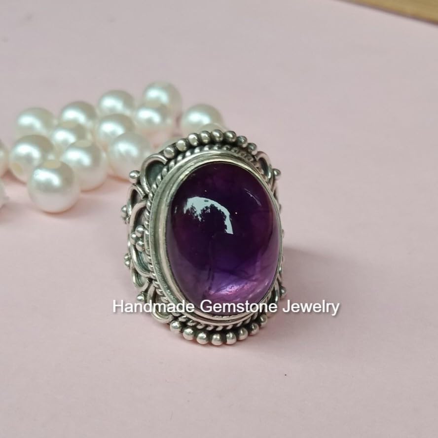 Amethyst Ring, Artisan Design Ring, Big Stone Ring, Boho Ring, Oval Stone Ring, February Birthstone Ring, Engagement Ring, Antique Ring, Healing Crystal Ring, Natural Amethyst Jewelry