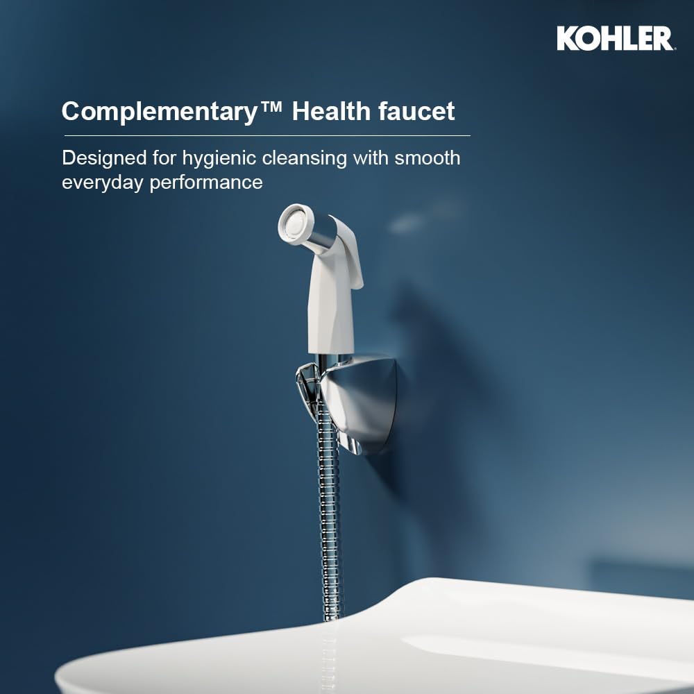 Kohler 12925IN-CP Complementary Health Faucet for Toilet | Ideal Toilet Jet Spray for High Water Pressure | Bathroom Jet Spray with Flexible Metal Hose and Holder, White, 1 M Hose