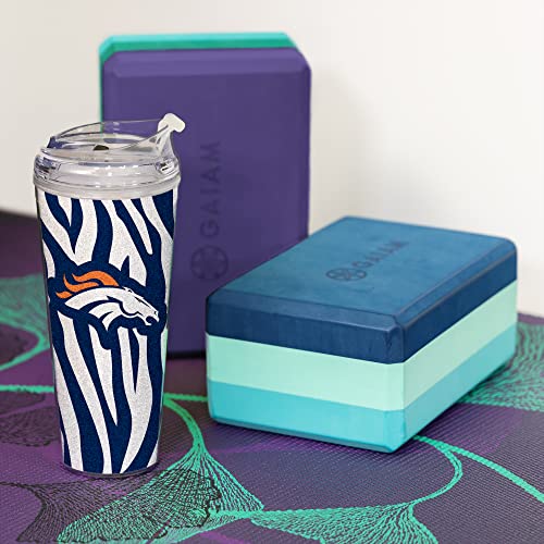 Image of Rico Industries NFL Football Glitter 24oz Acrylic Glitter Tumbler with Hinged Lid, Officially Licensed Double Wall Tumbler with Straw