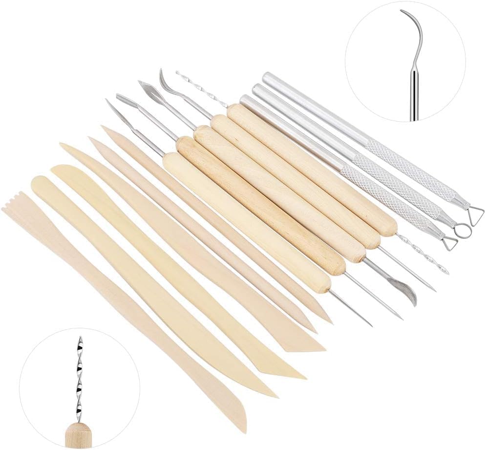 Miniatura 3 de 14 Piece Clay and Ceramic Tools Set - Professional Wood and Steel Tools for Modelling, Carving and Designing - Includes Carrying Case