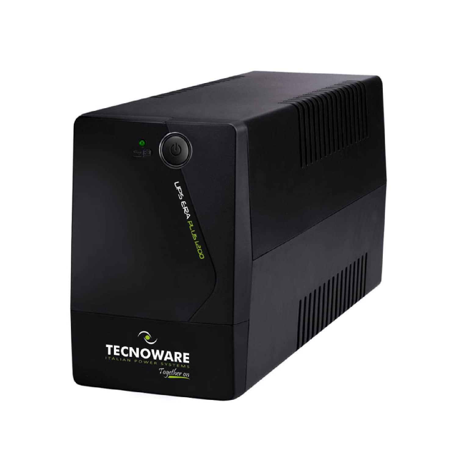 Tecnoware Power Systems - UPS ERA PLUS 1200VA, Protection Against Blackouts, Voltage Stabilizer, Silent Operation, PC Management Software, 17-60 Min Autonomy, USB, AVR, Black, 1200 VA UK
