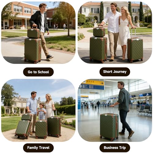 Image of Lightweight Hardside luggage sets Suitcases with Spinner Wheels YKK Zipper & TSA Lock, ABS+PC Hardshell 4 Piece Luggage Set for Weekend Getaways & Family Travel (14 /20 /24 /28 Green)