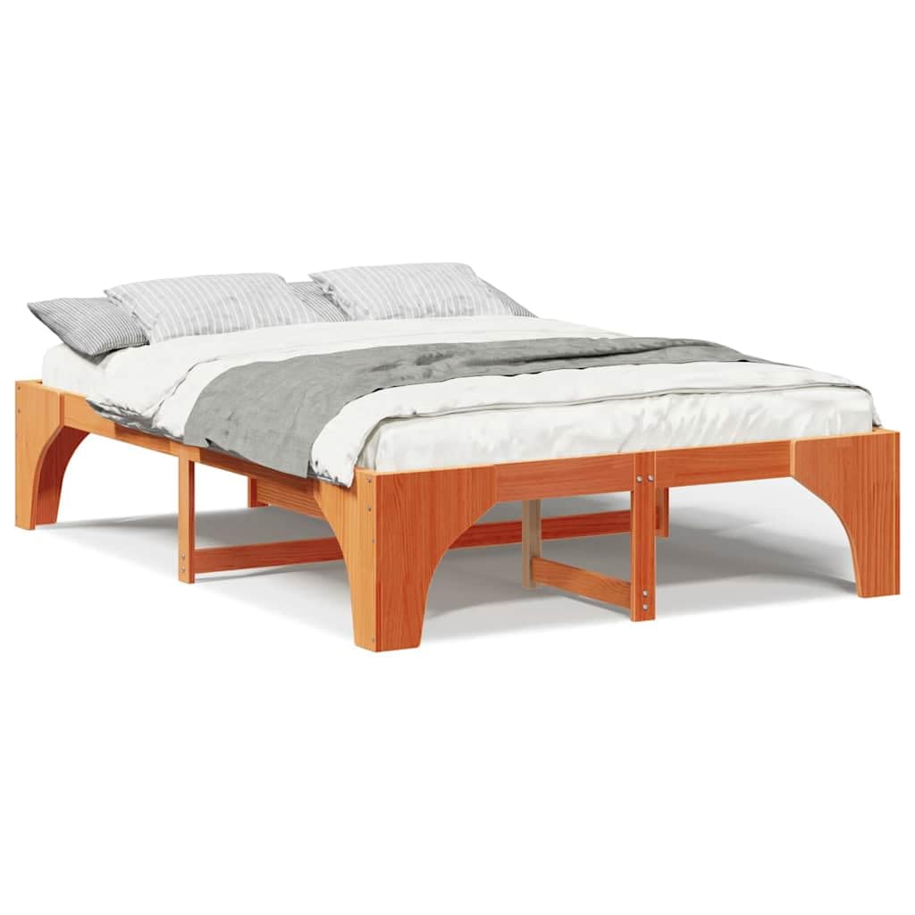 Estructura de Cama Marrón Madera Maciza de Pino, Marco de Cama en el Suelo con Perfil Bajo para Espacios Pequeños, Diseño Minimalista y Funcional, Fácil Ensamblaje,
