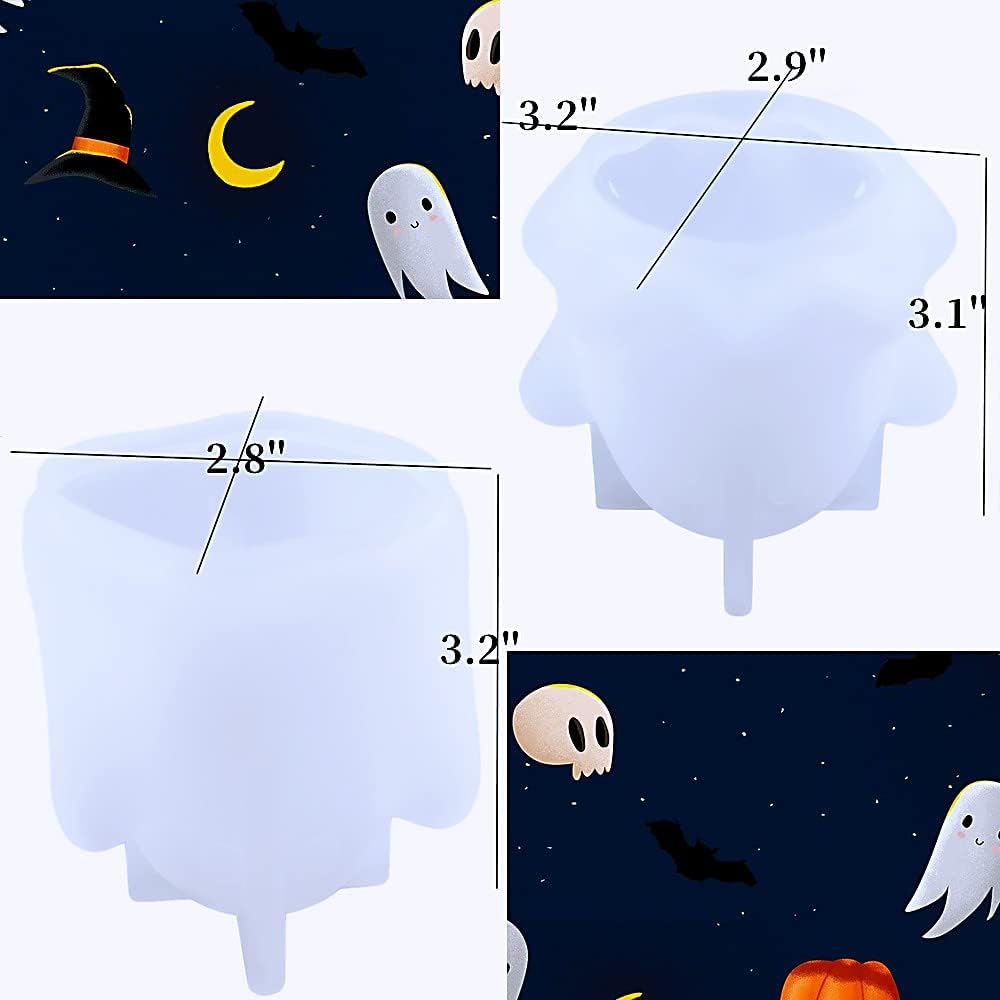 Ghost Resin Molds, 2Pcs Halloween Ghost Shape Resin Molds Silicone, Resin Molds for Epoxy Casting, with 2Pcs USB Wooden Lighted Base, DIY Resin epoxy Crafts Halloween Decor