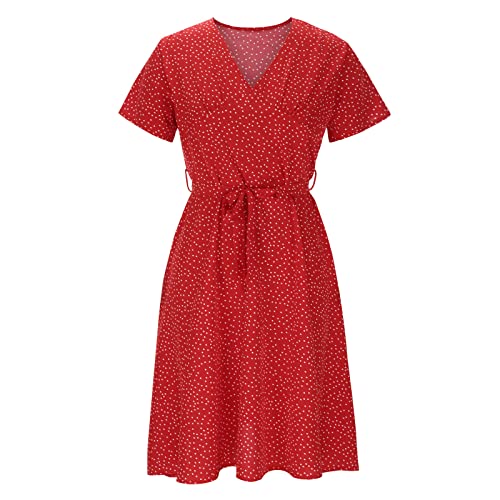 Robe de travail col en V fluide et légère rouge pour femme grande taille