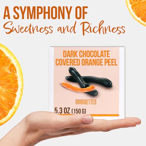 Dark Chocolate Orange Peel Sticks 5.3 Oz - Candied Orange Slices Coated With Dark Chocolate- A Symphony of Sweetness and Richness in Every Bite, Bitter Chocolate Covered Fruit Sticks