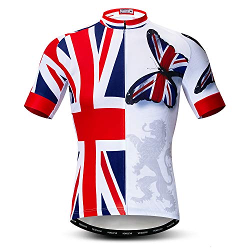 Men's Cycling Jerseys Tops Biking Shirts Short Sleeve Full Zipper Bike Clothing UK White L