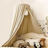 Bunnikins & Clover Bed Canopy for Girls Boys Bedroom Decor, Round Dome Mosquito Net for Baby Crib, Nook Castle Game Tent Nursery Decoration for Child, Play or Reading (Khaki)