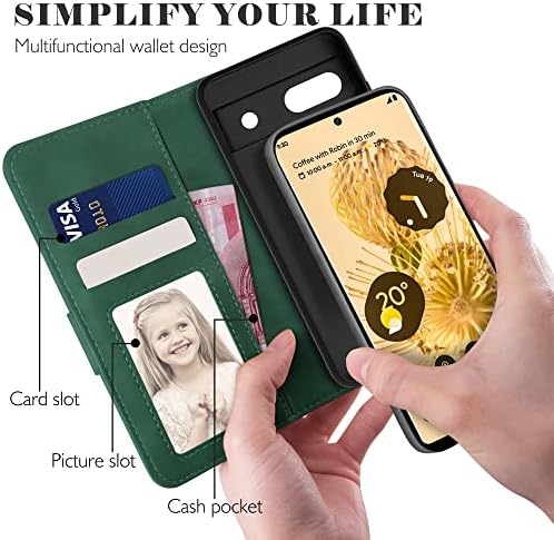 YATWIN Compatible with for Google Pixel 6A Case, Flip Wallet Leather Case with Screen Protector and Card Slot Kickstand Phone Cases Cover for Google Pixel 6A - Pine Green