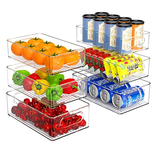 NHOWIN Stapelbare Kühlschrank Organizer 6er Set, Kitchen Organizer Schublade Küche Aufbewahrung & Organisation Organizer Kühlschrank Fridge Organizer für Badezimmer, Speisekammer- 3 Size, BPA Frei