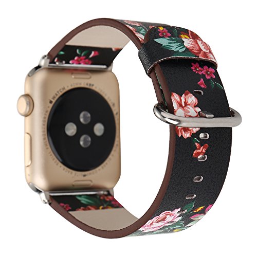 TCSHOW 40mm 38mm Soft PU Leather Pastoral/Rural Style Replacement Strap Wrist Band with Silver Metal Adapter Compatible for Apple Watch Series 4(40mm)/ Series 3 Series 2 and Series 1(38mm)(A)