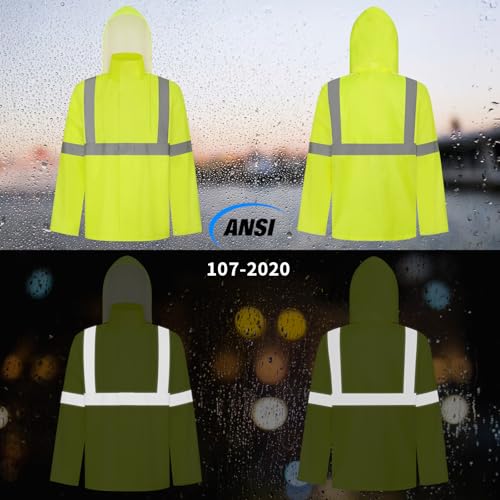TCCFCCT Rain Jacket Men Hi Vis Rain Suits for Men Waterproof with Hood, Heavy Duty Long Rain Coats for Men Work,Safety Rain Gear for Men Women for Hiking Camping Outdoor Activities, L-XL Yellow NP2