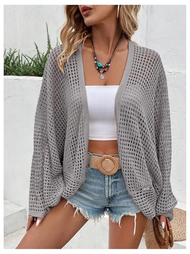 Image of Verdusa Women's Oversized Summer Cardigan Lightweight Sweater Crochet Knit Beach Cover Up Spring Vacation Outfits