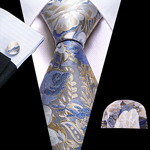 Image of Barry.Wang Men Ties Paisley Woven Silk Necktie Set with Pocket Suqare Cufflinks Formal