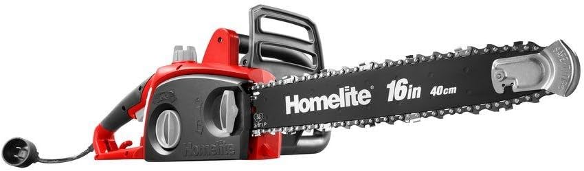 Homelite 16-inch 12 Amp Electric Chainsaw, side view showing bar and chain