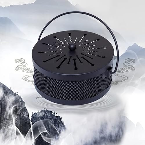 Bo Sher 1 Portable Mosquito Coil Holder, Mosquito Incense Box Sandalwood Holder With ​Handle, Fireproof ​Incense Burner For Home Black #TOP3