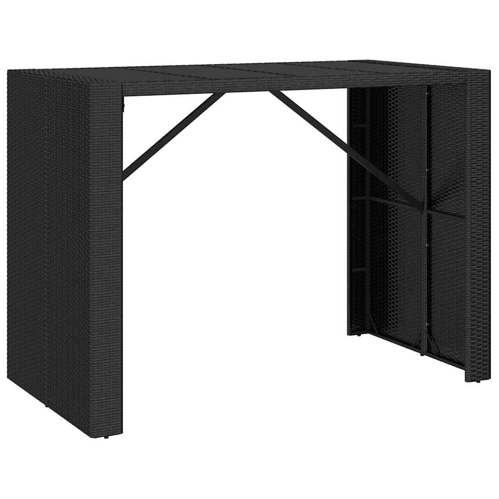 Juego de Bar jardín 7 Piezas con Mesa y 6 taburetes en Madera Acacia y ratán PE Negro, Estructura Acero Resistente para terraza, Patio, balcón y Ocio al Aire Libre