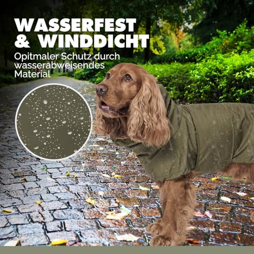 PAW WOW Oskar Hunderegenmantel | Wasserdicht mit Bauchschutz & Geschirröffnung | Reflektierende Hunde-Regenjacke für kleine & große Hunde (XL)