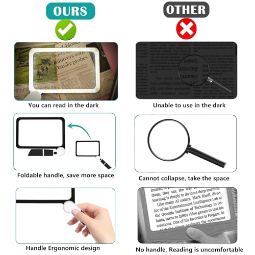 5X Lente Ingrandimento Con Luce Led Rettangolare Grande, Lente Di Ingrandimento Portatile Per Anziani Ipovedenti Lettura Libri, Mappe, Gioielli, Lente D'ingrandimento Manuale Pieghevole - 7