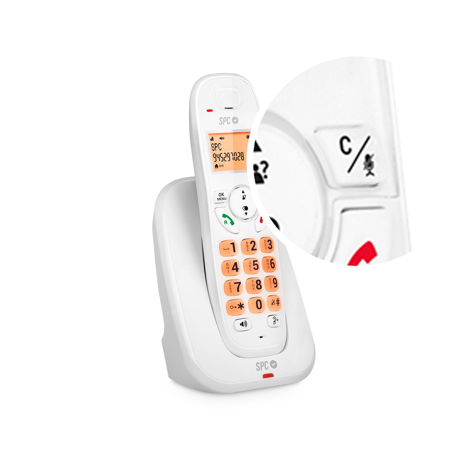 SPC Kairo – Telefoni fisso cordless, tasti e display illuminati, identificazione chiamante, volume extra, compatibilità GAP, modalità eco, blocco chiamate, vivavoce, rubrica 30 contatti – Bianco