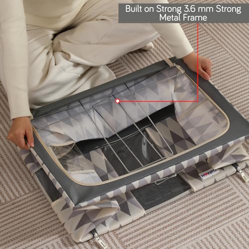 Image of HOKIPO 44L Clothes Storage Box, 600D Oxford Fabric Organiser for Wardrobe, Ash Mirage Pack of 1 (AR-6485-GRY)