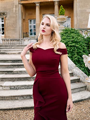 Knitee Women's Off Shoulder V-Neck Ruffle Pleat Waist Bodycon Evening Cocktail Slit Formal Dress4