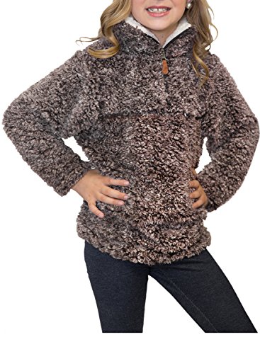ZESICA Girls Kids 1/4 Zip Pebble Pile Sherpa Fleece Pullover Jacket Tops Coffee