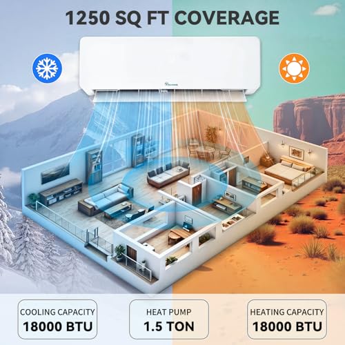 Image of YITAHOME 18000 BTU Mini Split AC /Heating System, Ductless Split Unit AC and Heat, 230V 20 SEER2 Energy Efficient Inverter Air Conditioner, Wifi Enabled Compatible with Alexa Cool Up to 1250 Sq. Ft