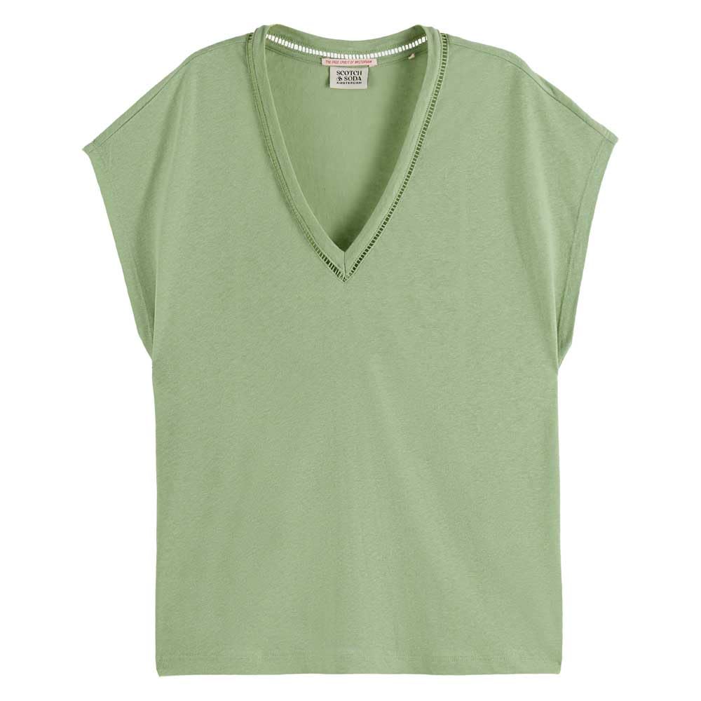 Scotch & Soda Women's Cotton Linen V-Neck T-Shirt, Pistachio, XL