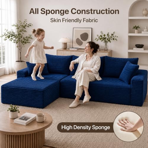 Image of Claiks 104 inch Boneless Couch, Cloud Couch Sectional, Blue