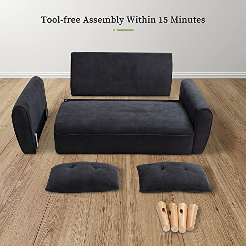 Vongrasig 47" Small Modern Loveseat Sofa, Mid Century Linen Fabric 2-Seat Sofa Couch Tufted Love Seat With Back Cushions And Tapered Wood Legs For Living Room, Bedroom And Small Space (Black) #TOP7