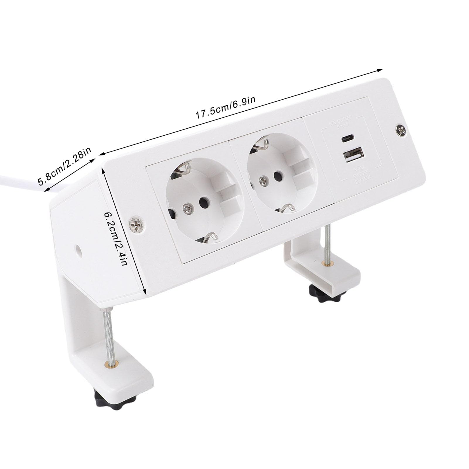 ViaGasaFamido Regleta con Abrazadera, 2 Salidas y 2 Puertos de Carga USB