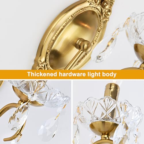 Image of Crystal Wall sconces Set of Two, Gold sconces Wall Set of 2, Vintage Crystal Wall Light, Candelabra Wall Sconce Light Fixture, Gold Brass Finish, 1-Light with Glass Drops