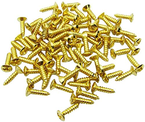 3mm Electric Guitar Bass Pickguard Backplates Tremolo Cover Plates Mounting Screws for Fender Strat Tele ST TL SG LP Guitar Replacement, Gold (Pack of 30)