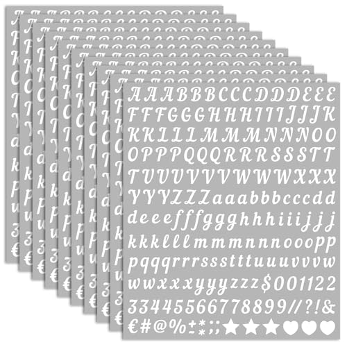 10 Sheets Small Letter Stickers - 0.5 Inch Handwritten White Vinyl Self Adhesive Alphabet Number Stickers Stick on Letters for Arts Crafts Outdoor Sign Wall Mailbox Windows Doors Car Poster Board