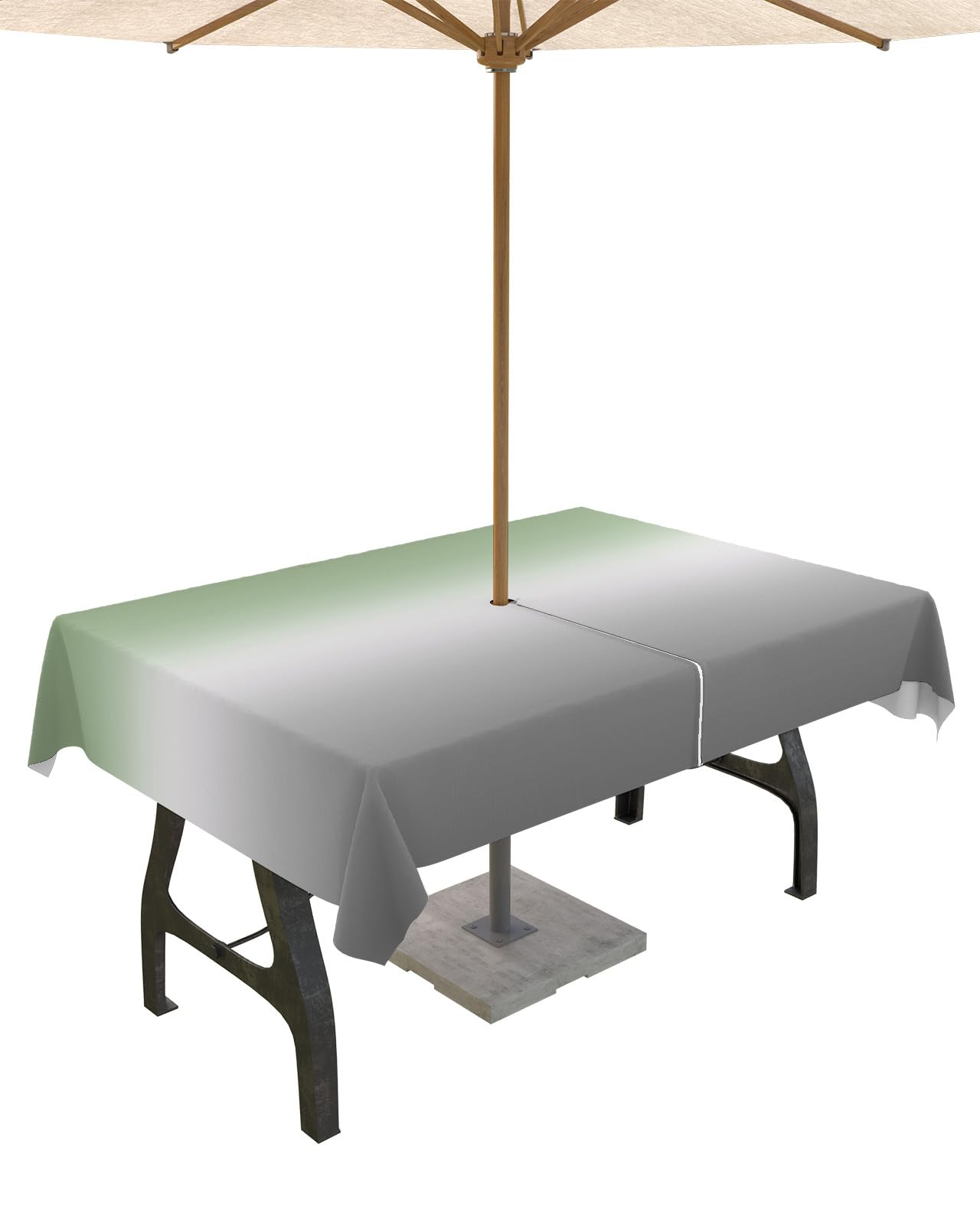 Ombre Sage Green Outdoor Tablecloths with Umbrella Hole and Zipper, Waterproof/Stain Resistant Rectangle Table Cloth 54x80 Patio Table Cover for Picnic/Party Minimalist Contemporary Grey