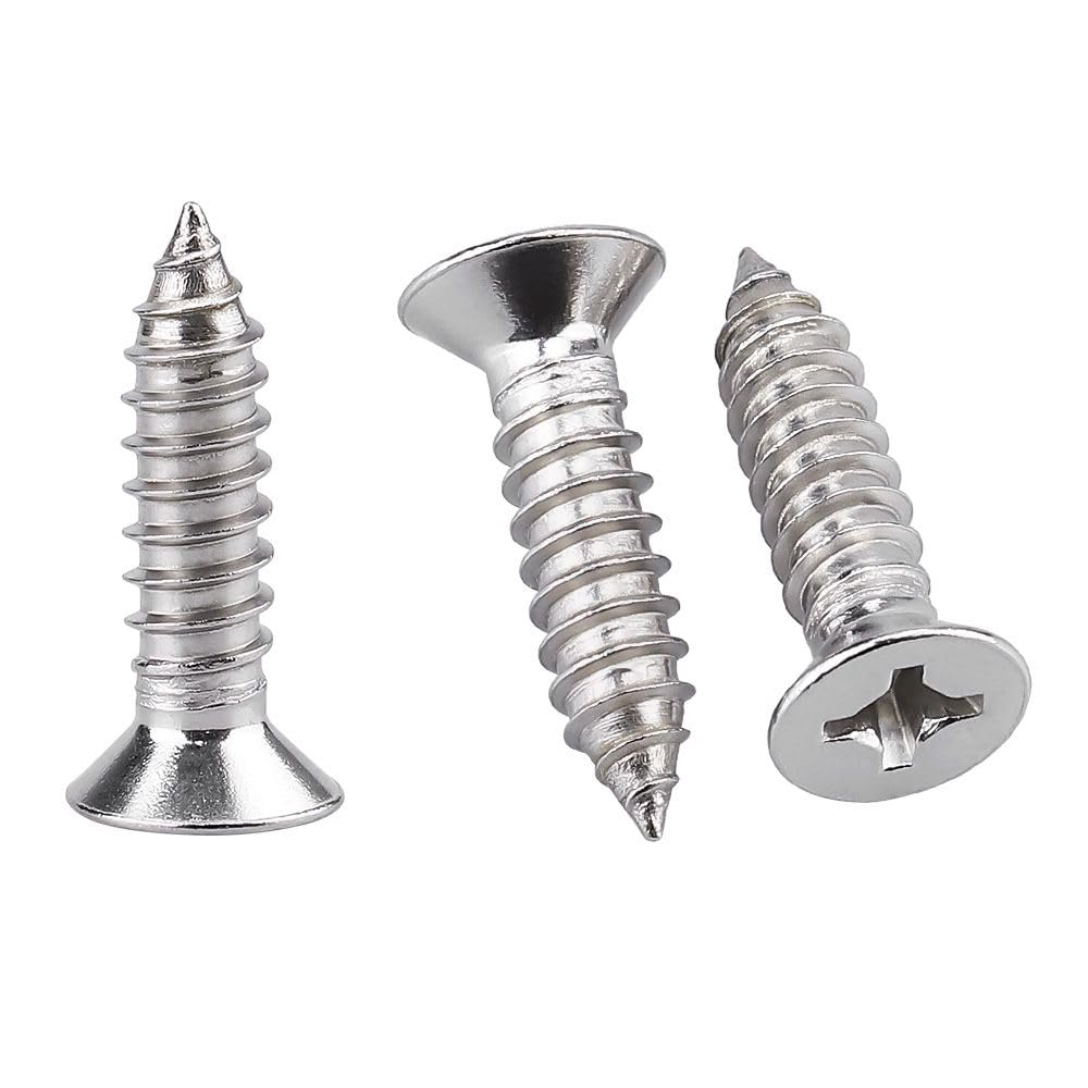200 Pack #4 x 3/8" Flat Head Phillips Self Tapping Screws, 18-8 Stainless Steel 304, Countersunk Sheet Metal & Wood Screws, Corrosion Resistant
