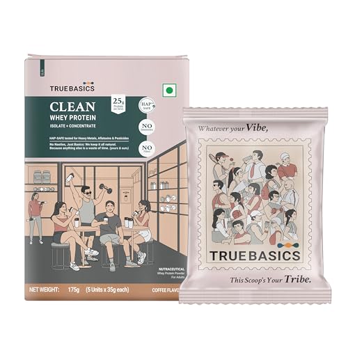 Image of TrueBasics Clean Whey Protein Powder Blend, Coffee, 5 Sachets