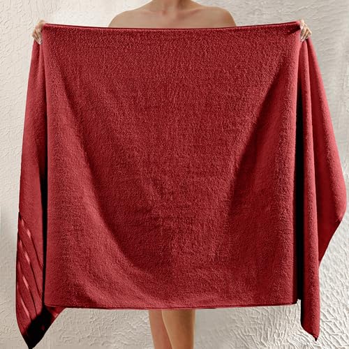 Image of Elegant Comfort 100% Turkish Cotton 4 Lines Viscose Stripe Jumbo Bath Towel - Hotel Spa Quality Extra Large 35 x 70 Inch Bath Towel Ultra Soft, Super Absorbent Quick Dry Large Bath Towel, Burgundy