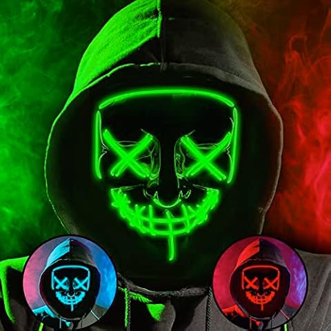 SC Products Halloween Purge inspired Led Light Up Mask | Led Mask with 3 Lighting Modes for Halloween Cosplay Costume and Party Supplies | Halloween 2022 Light Up Cosplay Horror Scary Masks Cover