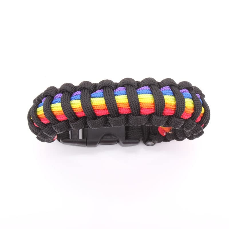 Gay and Lesbian Pride Rainbow Paracord Bracelet. (BLACK & Rainbow Flag) - LGBTQ Pride Jewelry Bracelet Wristband/Wristlet