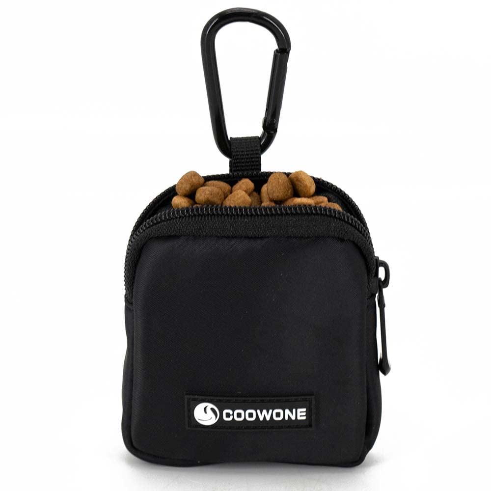 COOWONE Waterproof Dog Treat Bag, Dog Training Treat Bag, Integrated Poop Bag Dispenser, Adjustable Shoulder Bag (Blk)