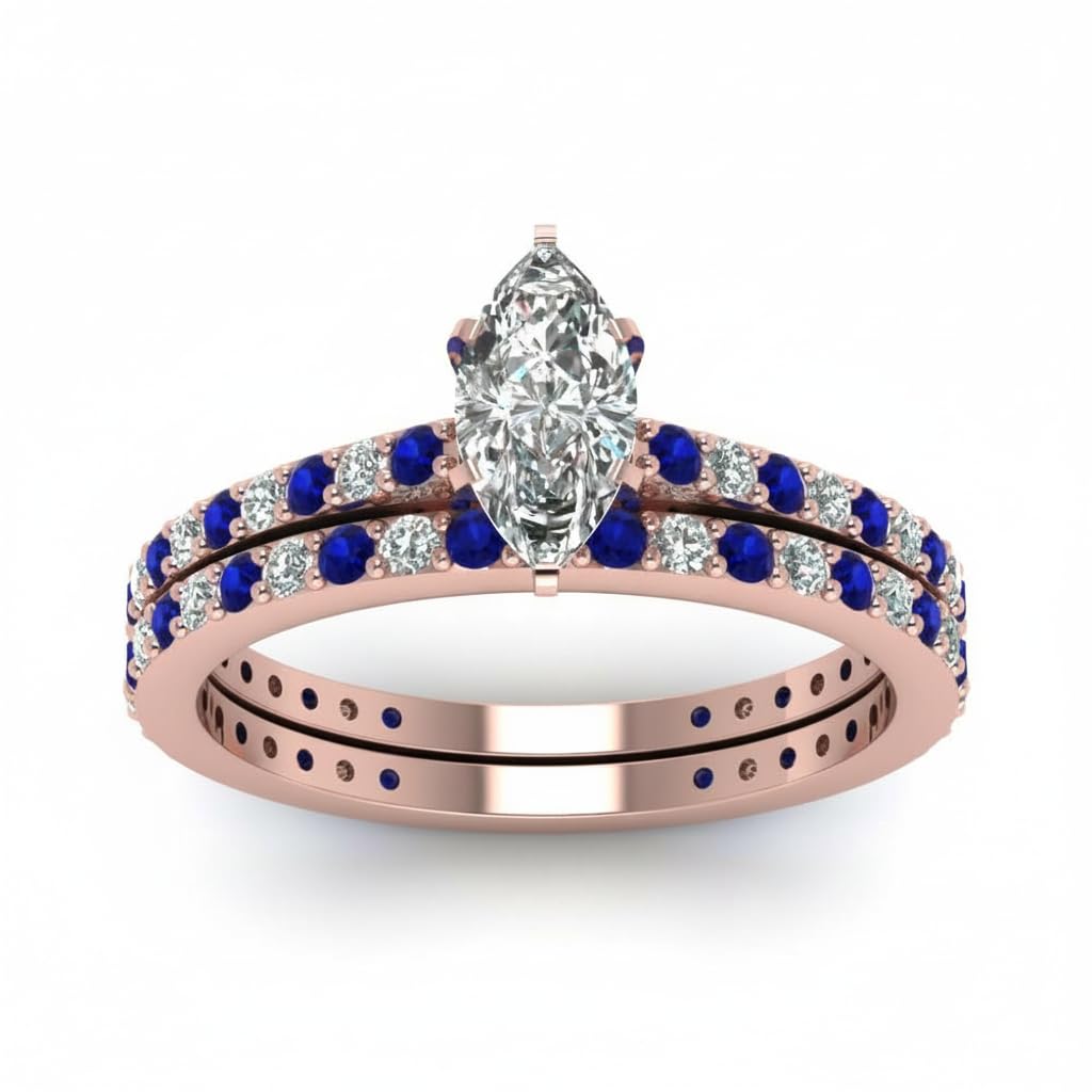 55Carat Choose Your Gemstone Marquise Shape 14k Rose Gold Plated Classic Delicate Diamond CZ Handmade Fashion Jewelry Party Wear Daily Wear Ornament Gifts for Wife Wedding Ring Sets : US Size 4 to 12