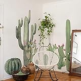 funlife Large Fabric Boho Cactus Wall Decals Peel and Stick, Self Adhesive Giant Prickly Pear Saguaro Wall Art Stickers, Home Decor Golden Barrel Cactus Murals Stickers for Bedroom Living Room
