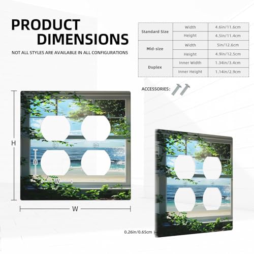 Decorative Outlet Covers Window Beach Seascape View Green Leaves 2 Gang Wall Plate Cover Double Duplex Receptacle Two Switch Light Switch Cover Plate Jumbo Dual Faceplate
