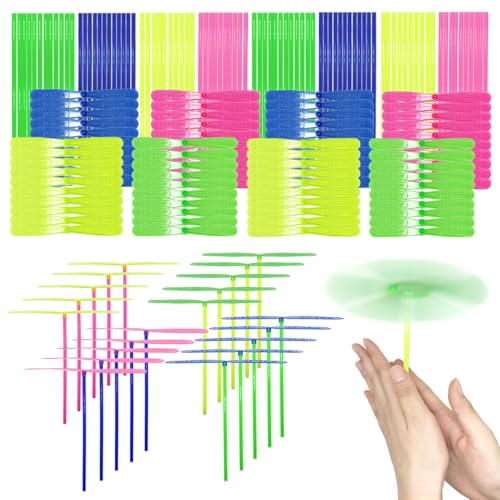 estardaa 200 Pcs Hand Helicopter Set, 100 Propeller+ 100 Rod Bamboo Dragonfly Helicopter Toy, Aero Props Hand Spinner Flying disc Launcher Outdoor...