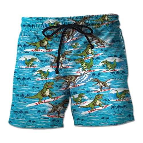Dinosaur Mens Swim Trunks - Funny T-Rex Swimming Trunk for Men - Drawstring Beach Shorts, Mens Swim Shorts 32